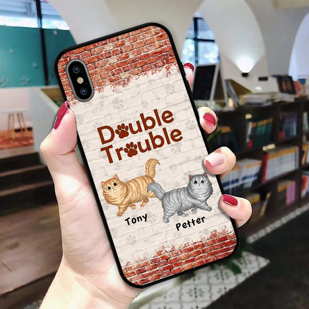 Double Trouble Brick Wall Walking Cat Personalisierte Handytasche, Geschenk für Katzenliebhaber Double Trouble Brick Wall Walking Cat Personalized Phone Case, Gift For Cat Lovers Mockup Preview.jpg