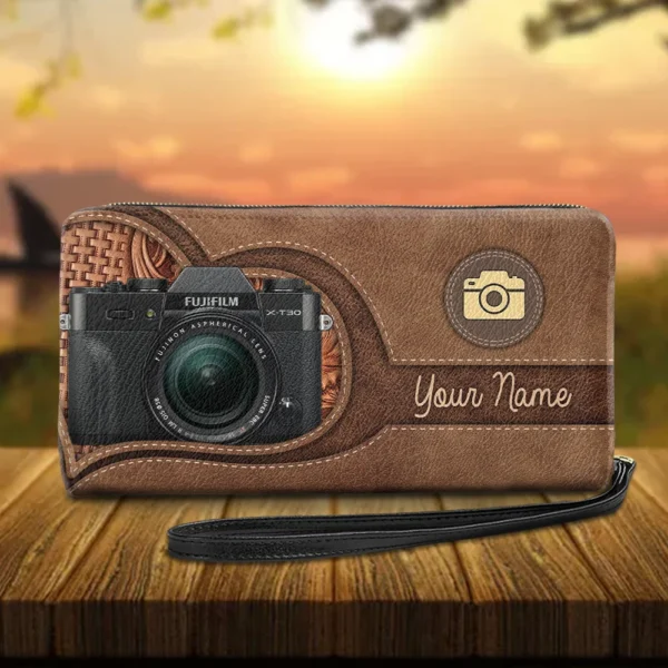 Braunes Herz Kamera bunte personalisierte Clutch Purse, personalisiertes Geschenk für Fotografen Brown Heart Camera Colorful Personalized Clutch Purse, Personalized Gift for Photographer MK3.jpg