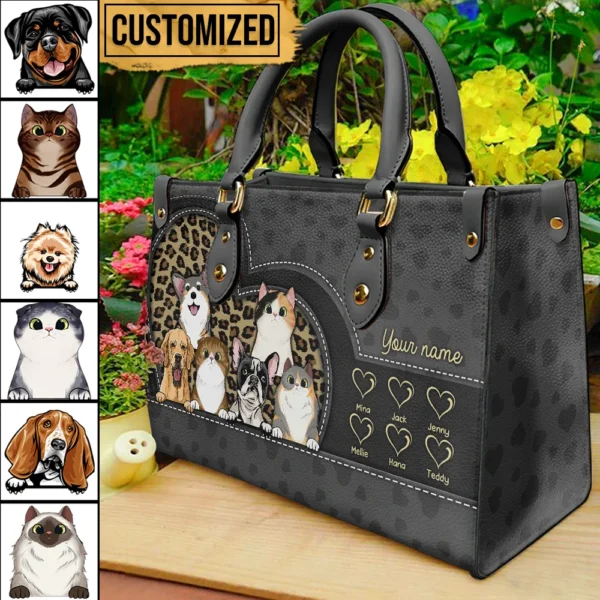 Personalisierte Hund Katze Leopard Muster Handtasche, personalisiertes Geschenk für Tierliebhaber Personalized Dog Cat Leopard Pattern Handbag, Personalized Gift For Pet Lovers MK ADS.jpg