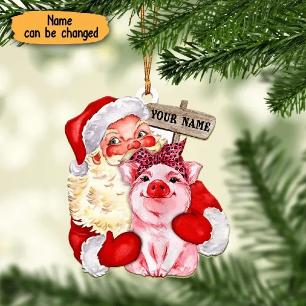 Schwein Weihnachtsmann präsentieren personalisierte Weihnachtsschmuck buffer_PigSantaPresentPersonalizedChristmasOrnament9178.jpg