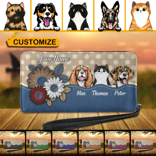 Hund Katze Blume Polka Dot Personalisierte Multicolor Clutch Geldbörse Dog Cat Flower Polka Dot Personalized Multicolor Clutch Purse Mockup Run Ad.jpg