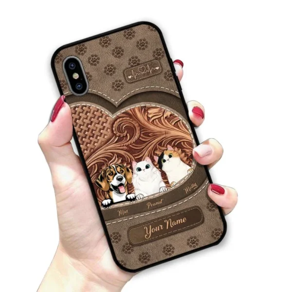 Herz Katzen und Hunde Liebhaber personalisierte Leder-Muster Handytasche Heart-Cats-And-Dogs-Lovers-Personalized-Leather-Pattern-Phone-Case-MK-2.jpg