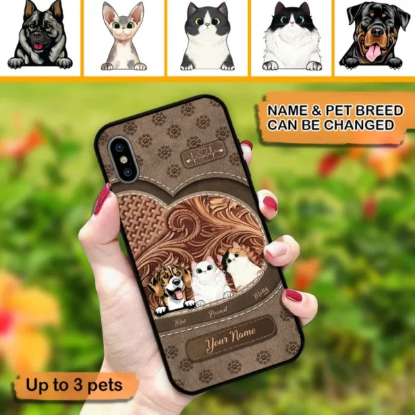 Herz Katzen und Hunde Liebhaber personalisierte Leder-Muster Handytasche Heart-Cats-And-Dogs-Lovers-Personalized-Leather-Pattern-Phone-Case-MK.jpg