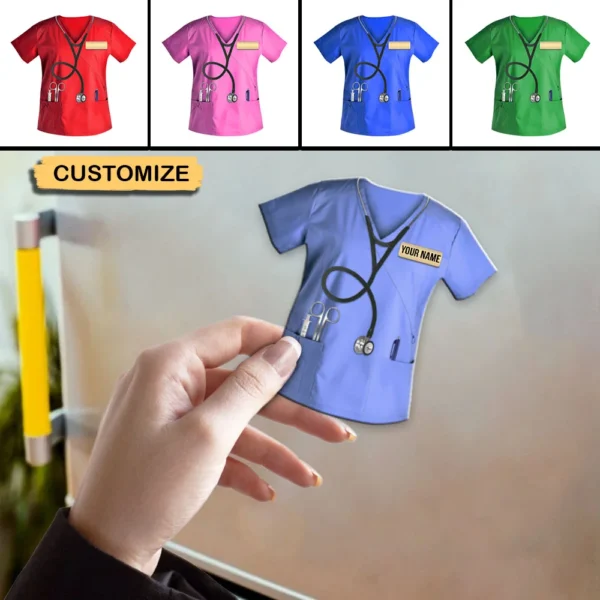 Personalisierte Krankenschwester Scrubs, Geschenk für Krankenschwester benutzerdefinierte Kühlschrankmagnet Personalized Nurse Scrubs, Gift For Nurse Custom Fridge Magnet Mockup Run Ad.jpg