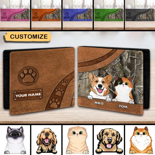 Hund Katze Leder Muster personalisierte Brieftasche, personalisiertes Geschenk für Tierliebhaber Dog Cat Leather Pattern Personalized Wallet, Personalized Gift For Pet Lovers Mockup Run Ad.jpg