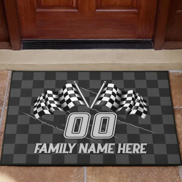Jk Personalisierte Racing zwei gekreuzten karierten Flaggen Türmatte buffer_JkPersonalizedRacingTwoCrossedCheckeredFlagsDoorMat9886.jpg