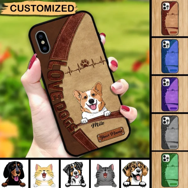 Liebe Katze Hund buntes Leder Muster personalisierte Handytasche Love Cat Dog Colorful Leather Pattern Personalized Phone Case Mockup Run Ad1.jpg