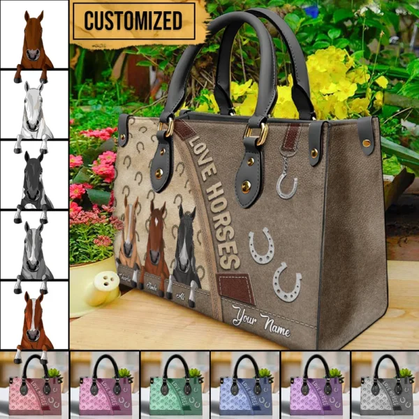 Liebe Pferderassen Hufdruck Multicolor personalisierte Lederhandtasche Love Horse Breeds Hoofprint Multicolor Personalized Leather Handbag Mockup ADs.jpg