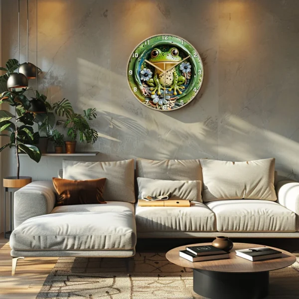 personalisierte wanduhr mit namen Cute Green Frog - Custom Name Wall Clock for Frog Lovers Mockup Preview.jpg